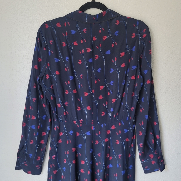 NWT Thakoon Silk Long Sleeve Floral Shirt Dress, Size 4, Color Navy Print - Picture 10 of 13